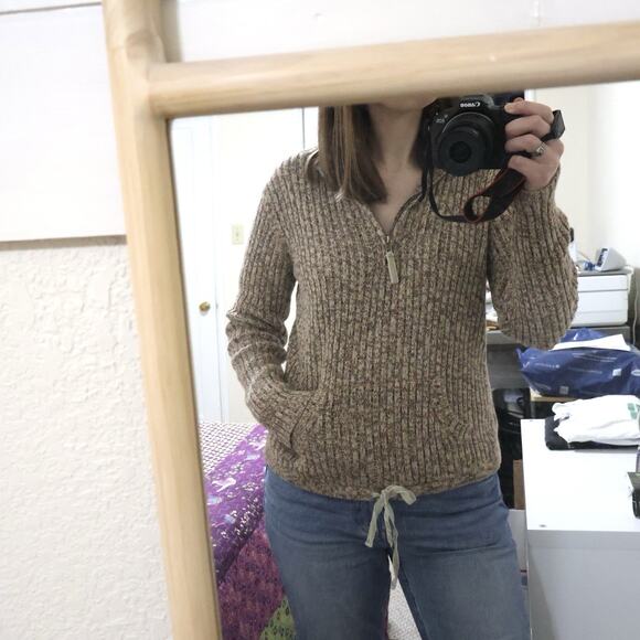 Vintage Limited Too Brown 1/4 Zip Hooded Pullover Sweater S/M y2k - Picture 2 of 8